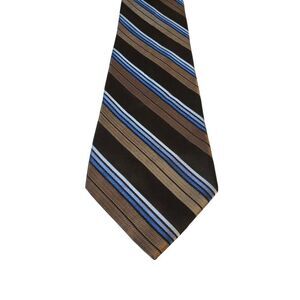 Arrow Neck Tie Mens Black Blue Bronze Striped 100% Silk Business‎ Suit Church